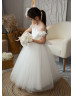 Ivory Lace Tulle Fairytale Flower Girl Dress With Detachable Train